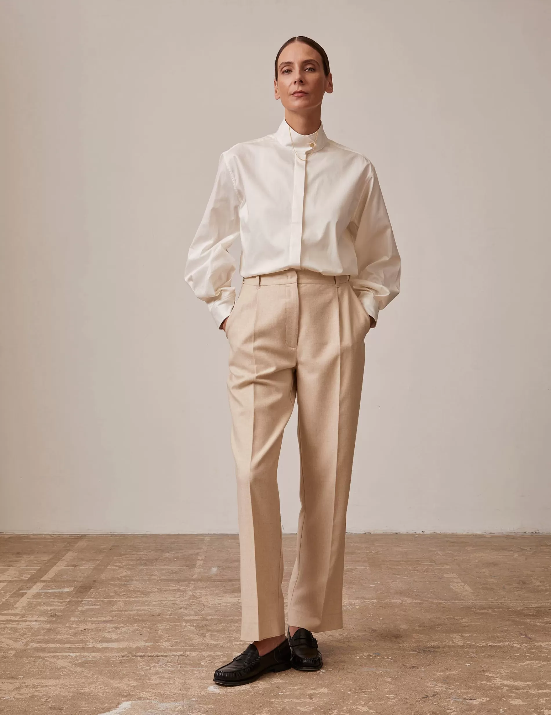 Figaret Paris Ready To Wear | Pantalon Grazia En Toile De Laine Beige