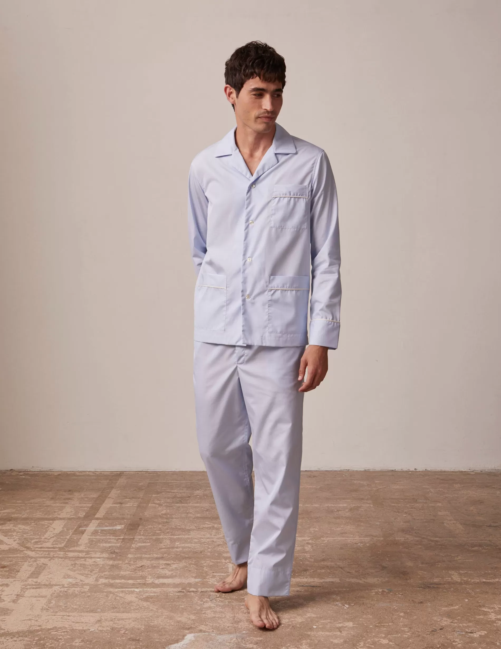 Figaret Paris Pyjamas | Pyjama Louis En Fil-à-fil Marine Brodé "Je T'aime"