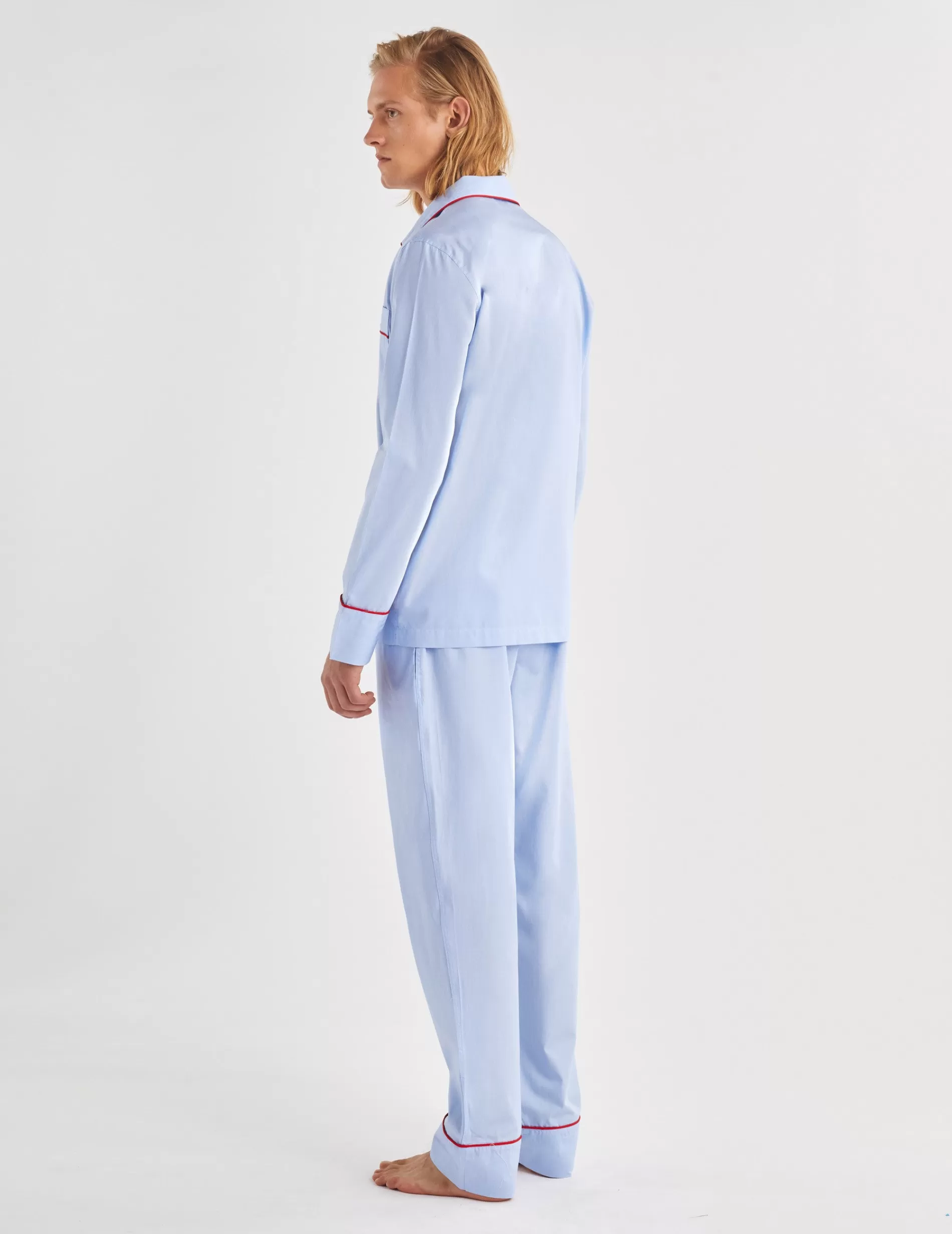 Figaret Paris Pyjamas | Pyjama Louis En Popeline Bleue Brodé "Je T'aime"