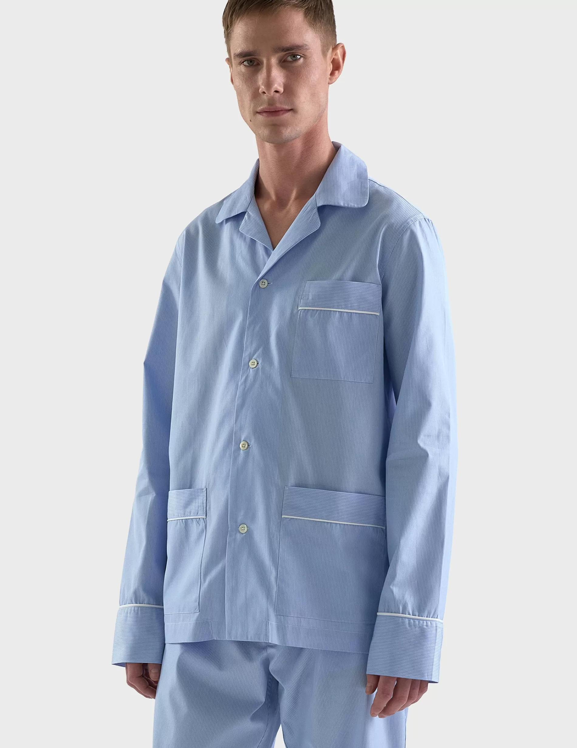 Figaret Paris Pyjamas | Pyjama Louis En Popeline Rayée Bleue