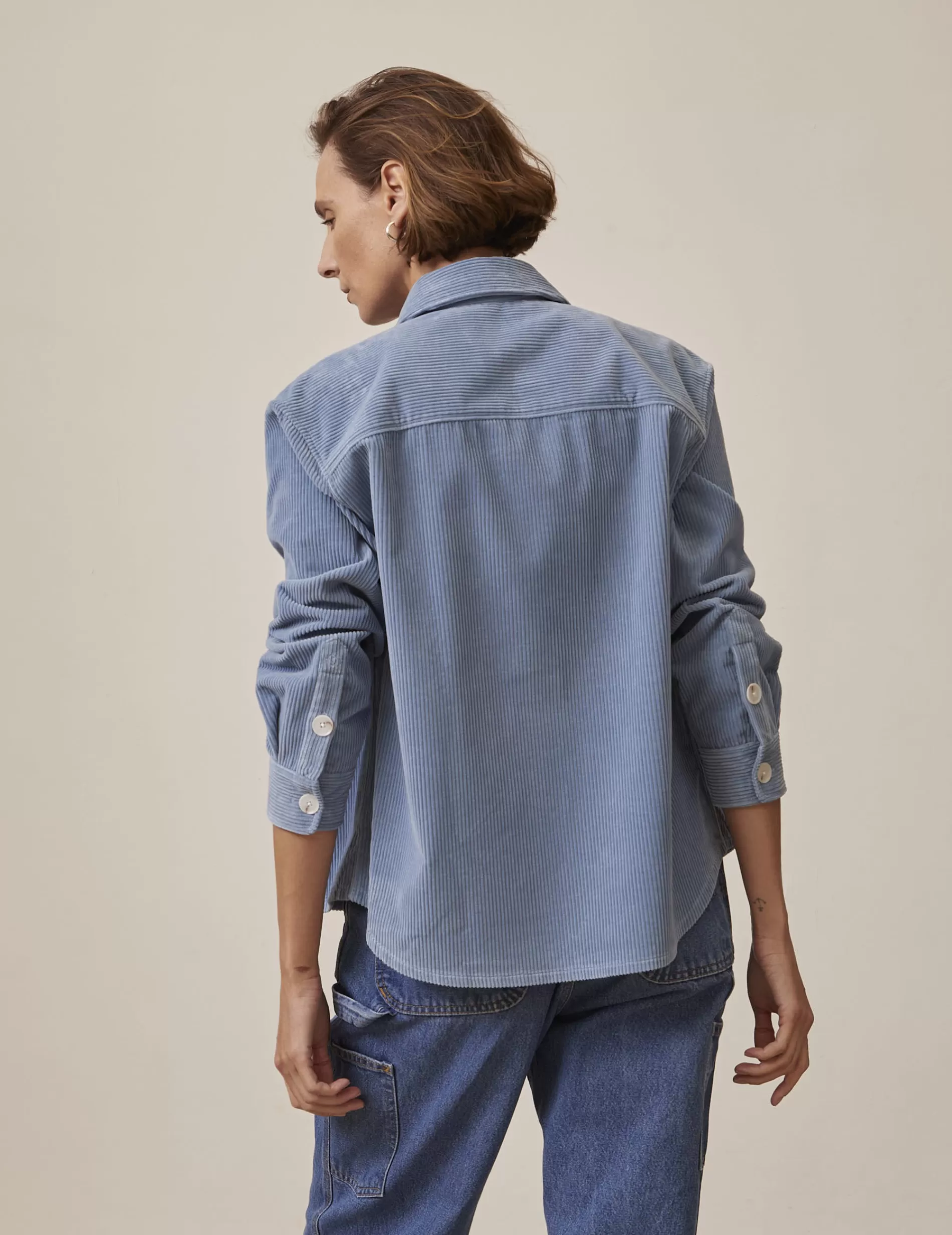 Figaret Paris Ready To Wear | Surchemise Inès En Velours Cotelé Bleu