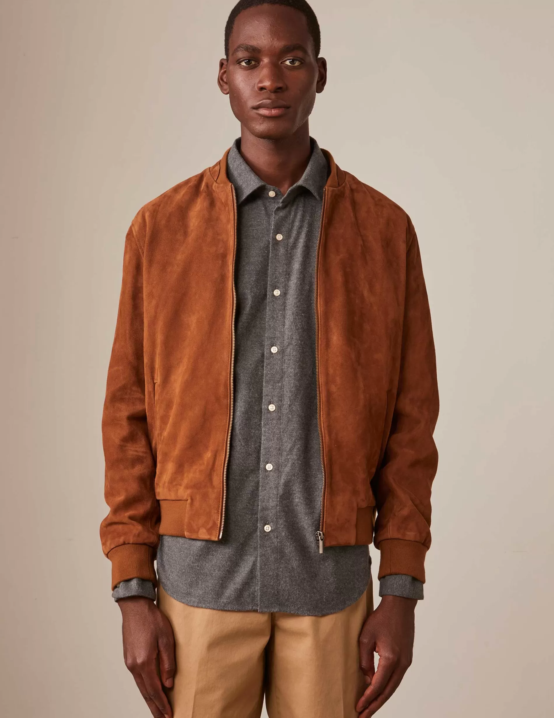 Figaret Paris Outerwear | Teddy Léo En Suède Camel Marron