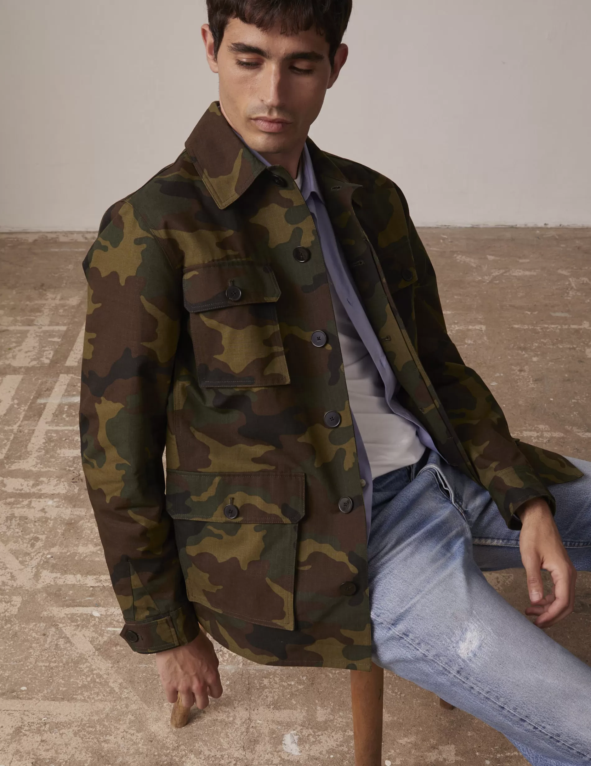 Figaret Paris Outerwear | Veste Isao En Ripstop Imprimé Kaki